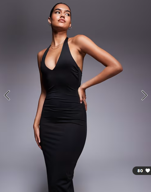 Princess Polly Spicy bodycon halterneck plunge maxi dress in black