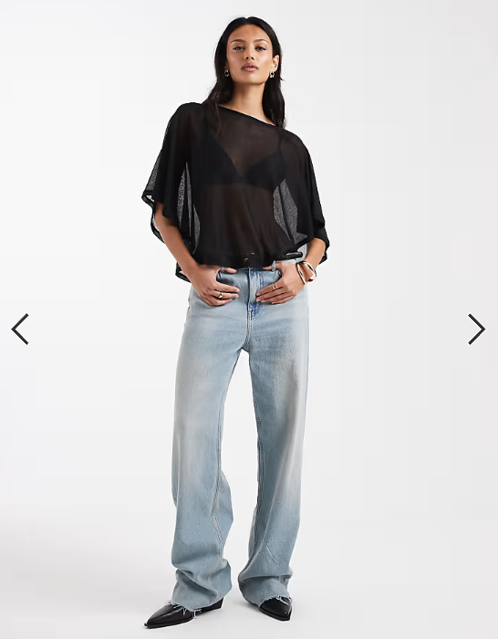 ASOS DESIGN knit-look semi sheer slash neck cape top in black