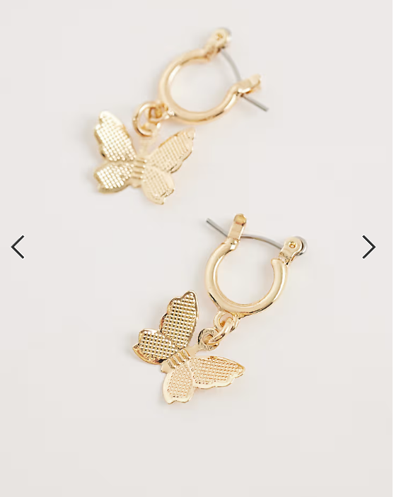 Pieces butterfly hoop earrings in gold tone