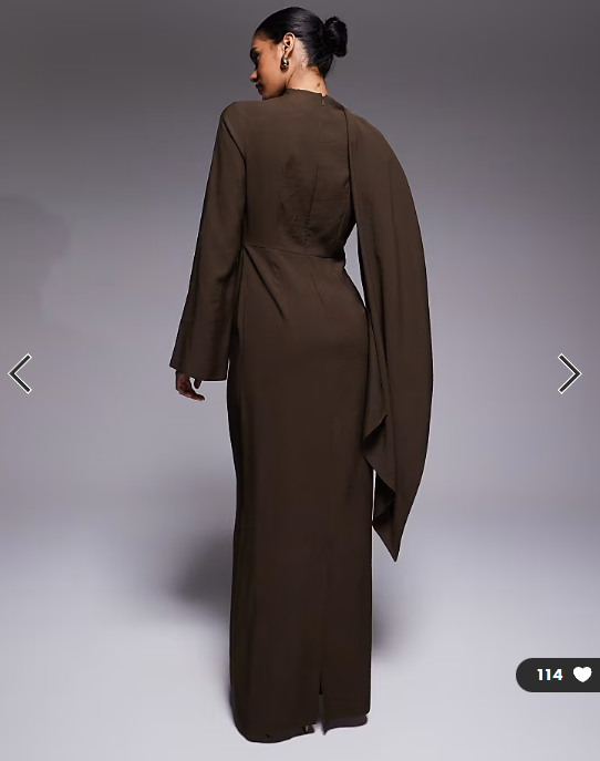 ASOS DESIGN long sleeved scarf detail maxi dress in chocolate