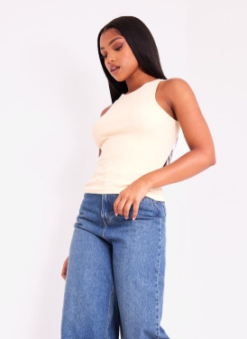 Cream Soft Basic Rib Racer Vest
