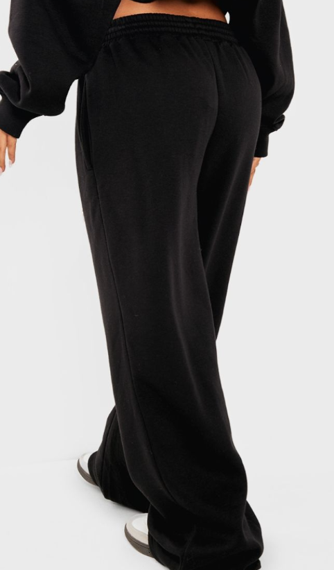 Petite Black Contrast Drawstring Wide Leg Joggers