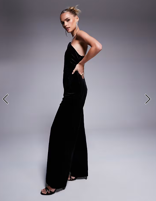 Forever New Petite diamante embellished one shoulder jumpsuit in black