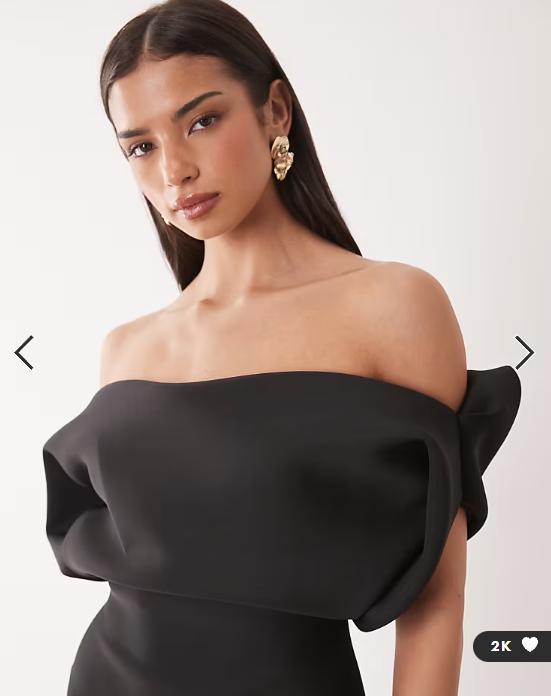 ASOS DESIGN structured bardot mini dress in black scuba-style fabric