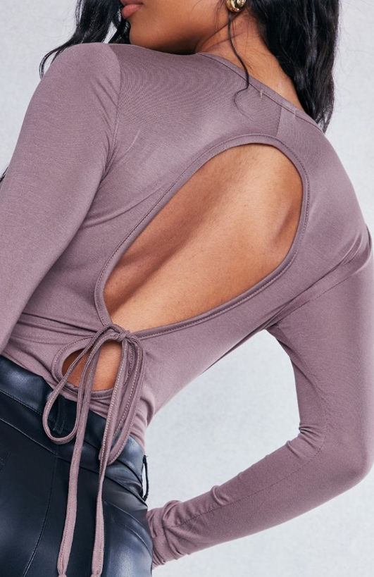 Espresso Jersey Backless Tie Bodysuit