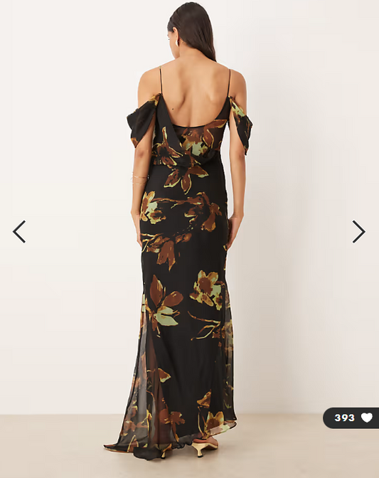 ASOS DESIGN drape front chiffon maxi dress in black based floral print