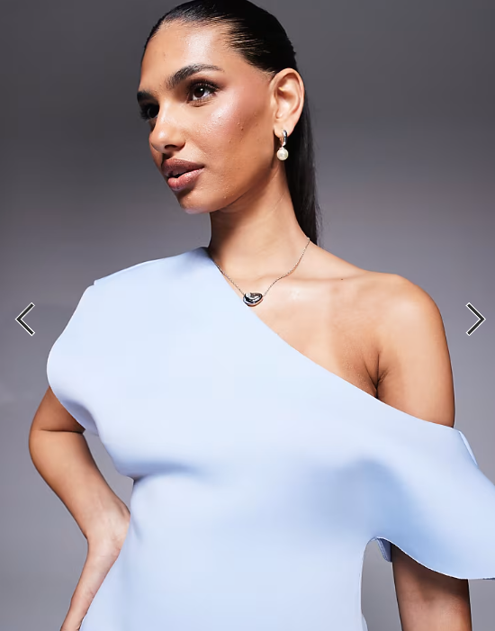 ASOS DESIGN fallen shoulder with frill split detail maxi dress in light blue