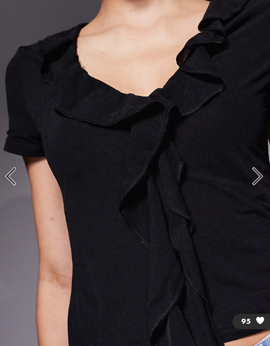 ASOS DESIGN semi sheer short sleeve v neck ruffle front top in black