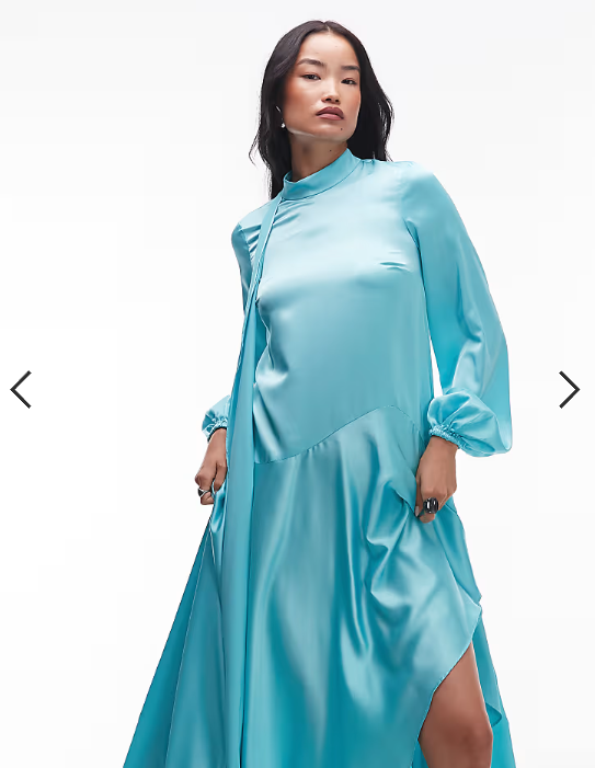 ASOS ARCHIVE satin maxi dress with dropped waist and scarf detail in turqouise