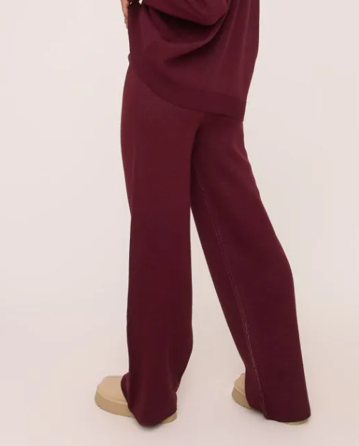High Waist Wide Leg Joggers In Burgundy Knit