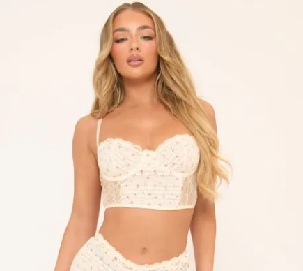 Floral Broderie Lace Trim Detail cream