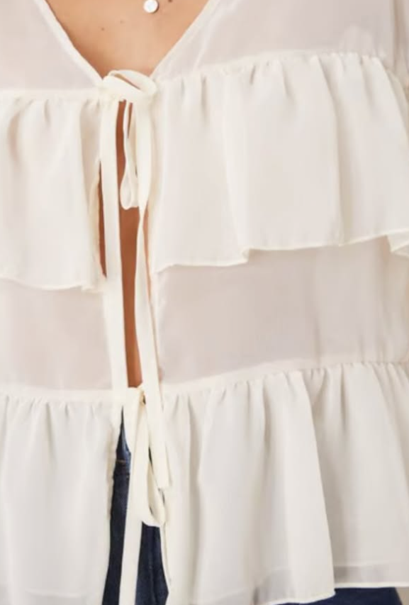 ASOS DESIGN chiffon boho ruffle blouse in cream