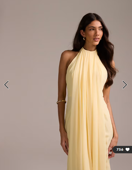 ASOS DESIGN Bridesmaids grecian draped halter maxi dress in yellow