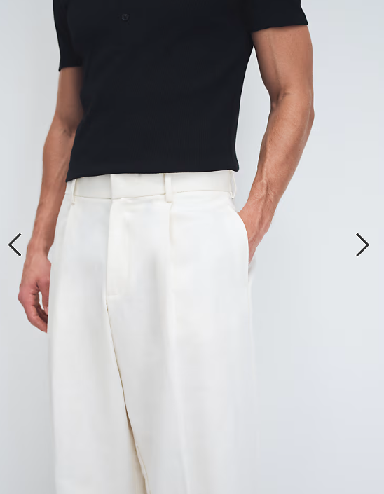 ASOS DESIGN tailored pleated linen rich loose leg trousers in white