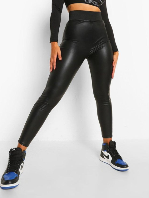 boohoo - Waist Contour Leather Look Pu Leggings - black
