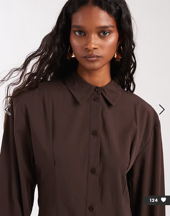 ASOS DESIGN cinched shoulder pad shirt mini dress in chocolate