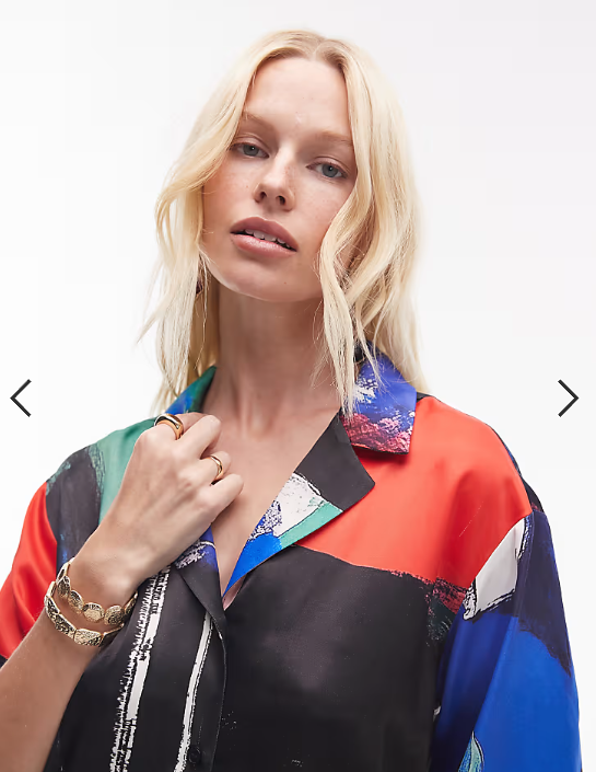 TOPSHOP satin oversized resort shirt in tile scarf print