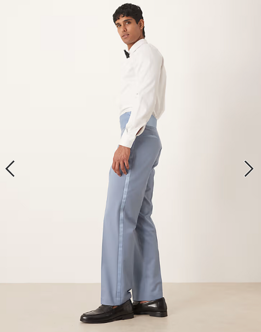 ASOS DESIGN straight tuxedo suit trousers with cummerbund waistband in blue