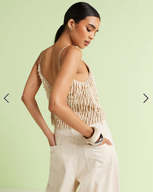 ASOS DESIGN embellished linen v neck cami in cream