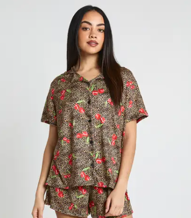 boohoo Cherries & Leopard Print Short Sleeve Shirt