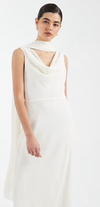 Asos - Six Stories Bridesmaid crepe plunge cowl front maxi dress in Ivory