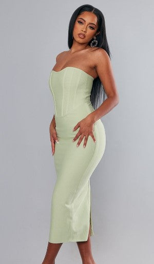 Sage Corset Detail Bandeau Bandage Midaxi Dress