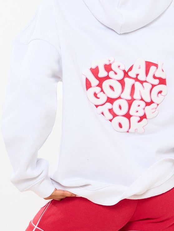 Heart puff back print hoodie