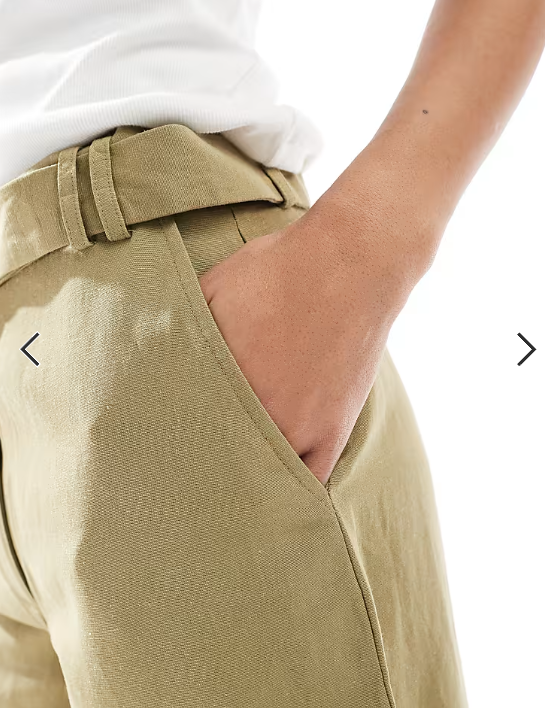 ASOS DESIGN tailored longline belted city shorts with linen in khaki