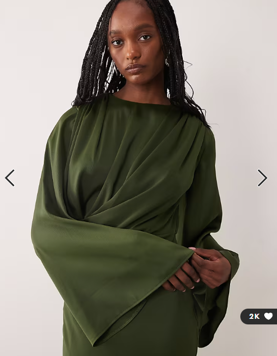 ASOS DESIGN Tall flute sleeve draped maxi dress in khaki