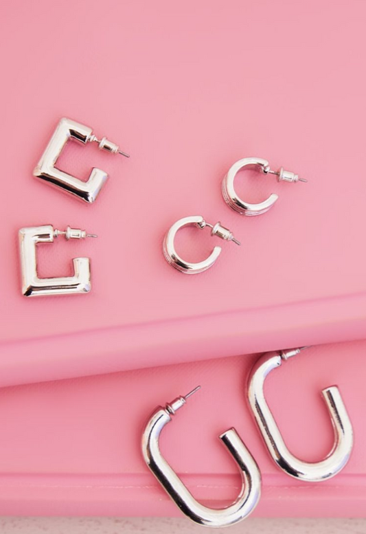 Recycled Silver Chunky Hoop Multipack Earrings