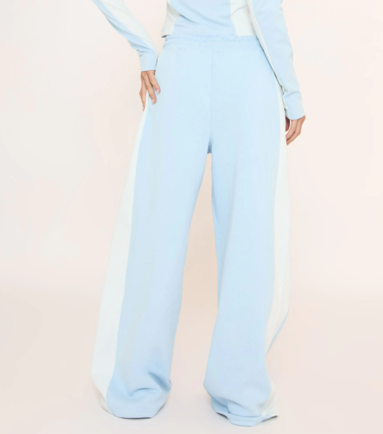 Tie Waist Contrast Side Stripe Wide Leg Joggers In Baby Blue