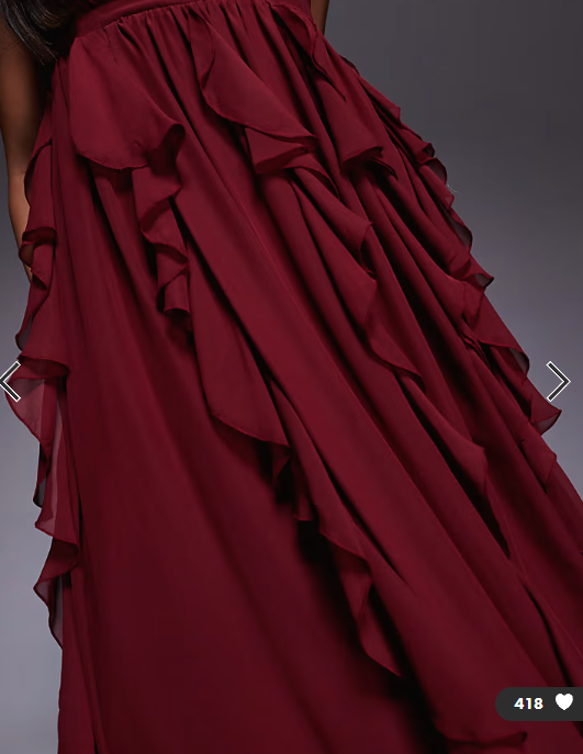 ASOS LUXE halter maxi dress with waterfall ruffles in berry