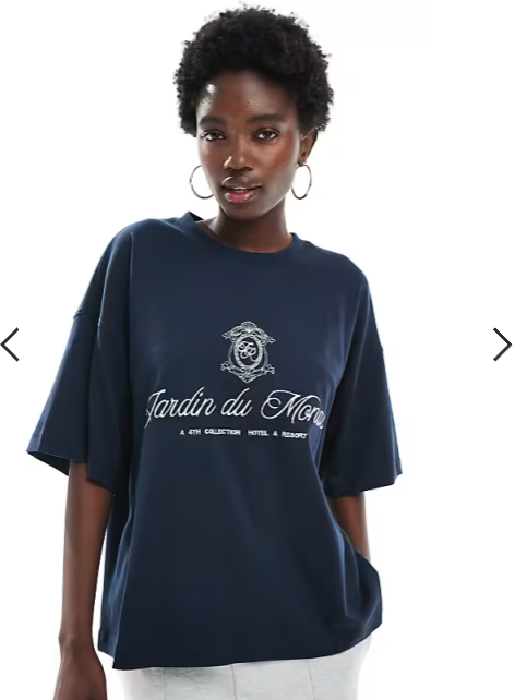 4th & Reckless embroidered script logo oversized t-shirt in navy