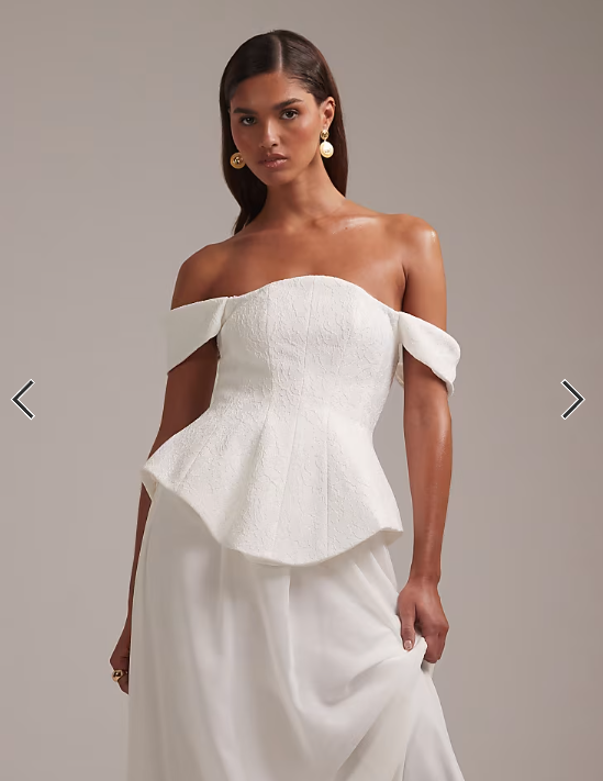 ASOS DESIGN structured lace bodice maxi wedding dress with chiffon skirt in ivory