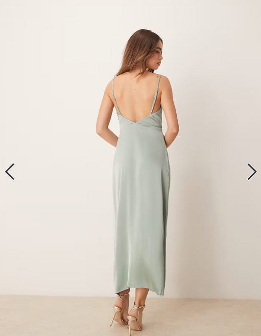 Vila satin cowl neck maxi dress in milieu green
