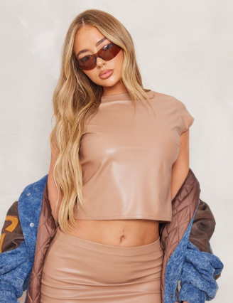 Stone Faux Leather Cap Sleeve Low Back Top