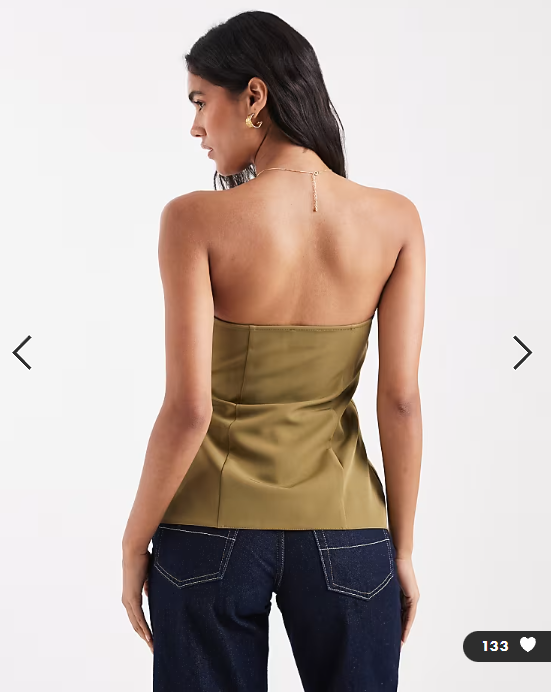 ASOS DESIGN button front bandeau top in olive