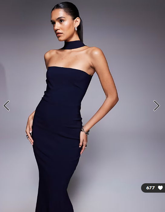 Vesper bengaline choker detail fishtail maxi dress in navy