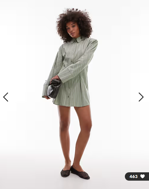 ASOS DESIGN cinched shoulder pad shirt mini dress in sage and white stripe