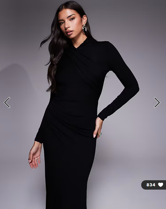 ASOS DESIGN long sleeve high neck drape maxi dress in black
