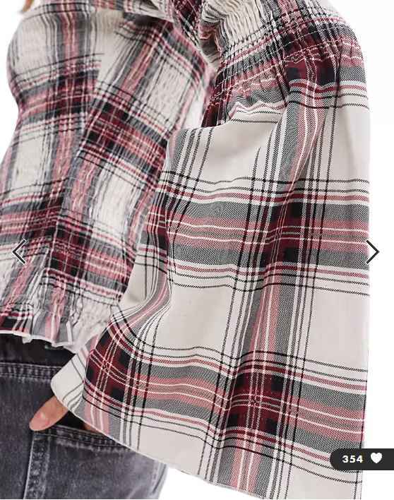 ASOS DESIGN poplin shirred angel sleeve top in red check