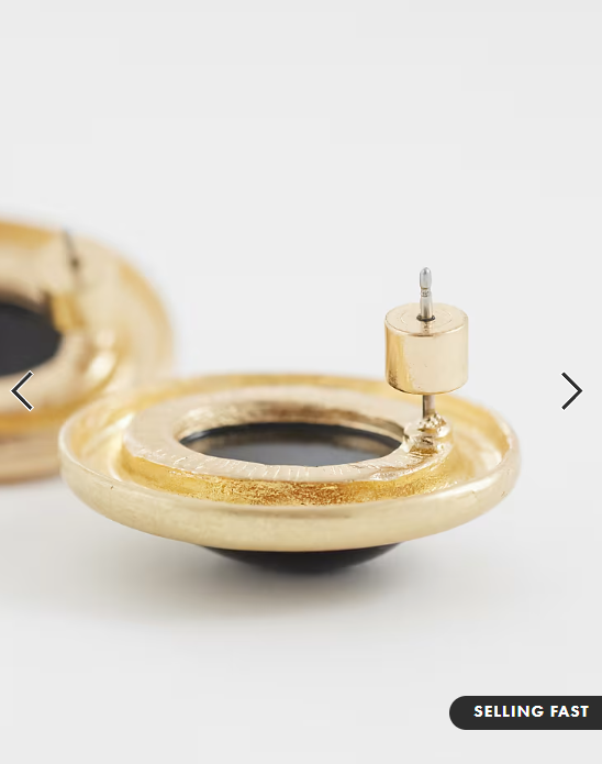 ASOS DESIGN stud earrings with black resin stone set in brushed gold tone