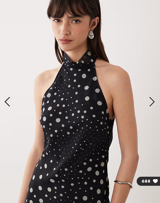 ASOS DESIGN chiffon high neck midi dress in black spot print