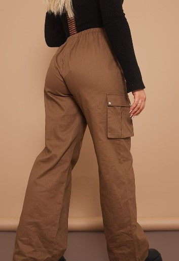 Mocha Wide Leg Cargo Trousers