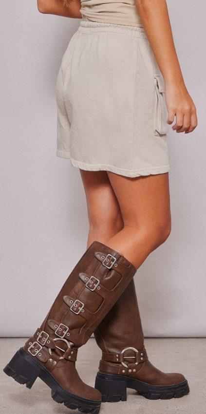 Beige Sweat Cargo Pocket Shorts