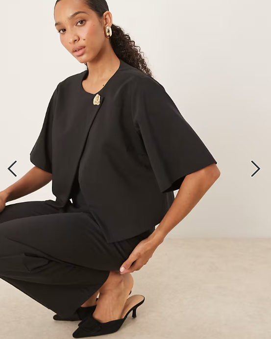 ASOS DESIGN tailored gold button top co-ord in black