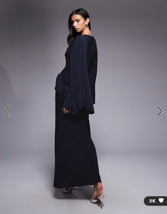 ASOS DESIGN exaggerated batwing cinched waist maxi dress in navy