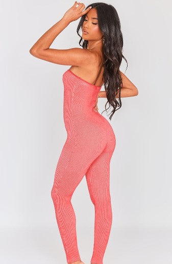 Pink Two Tone Knit Bandeau Jumpsuit