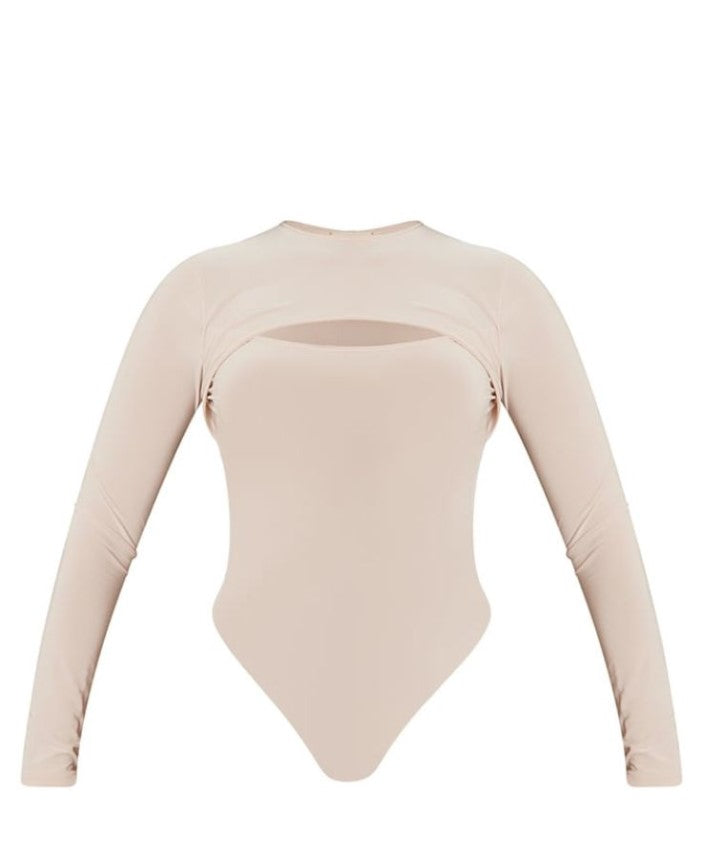 Stone Slinky Cut Out Front Long Sleeve Bodysuit