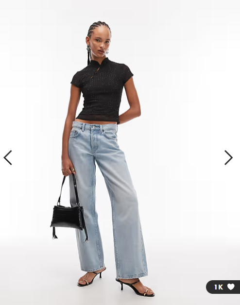ASOS DESIGN hot fix sheer mesh top with rouleau loop button detail in black